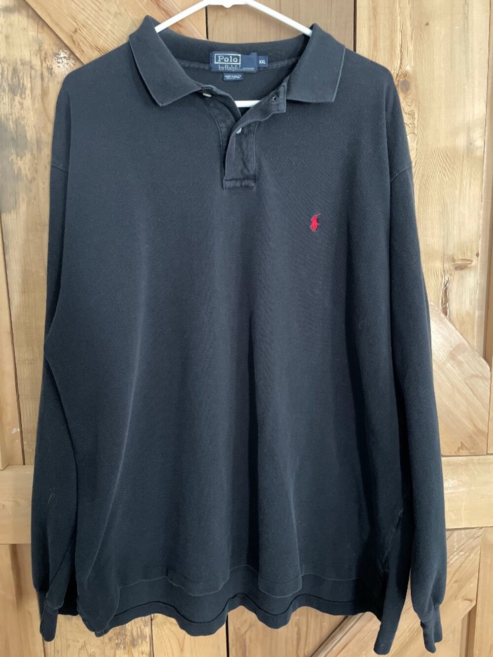 Vintage Polo Ralph Lauren Long Sleeve Rugby Shirt Black Red Pony 2XL Boxy Fit